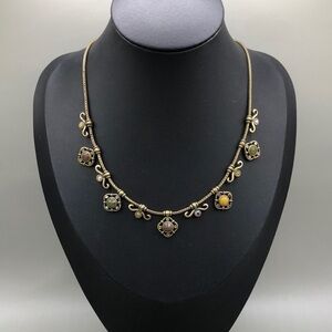 CH vintage brass bejeweled costume chain necklace-gorgeous.